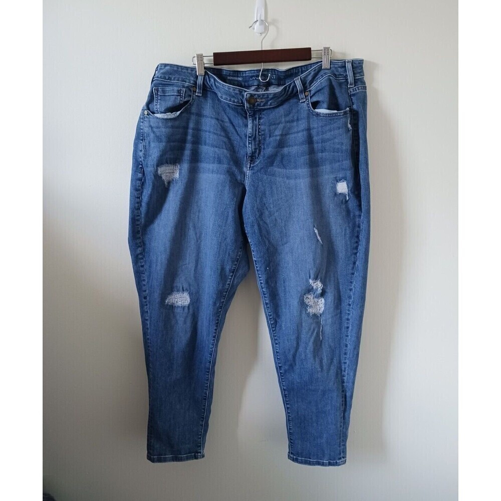 Lane Bryant Boyfriend Jeans Womens 22 Plus Size Blue Distressed Wide Leg Denim